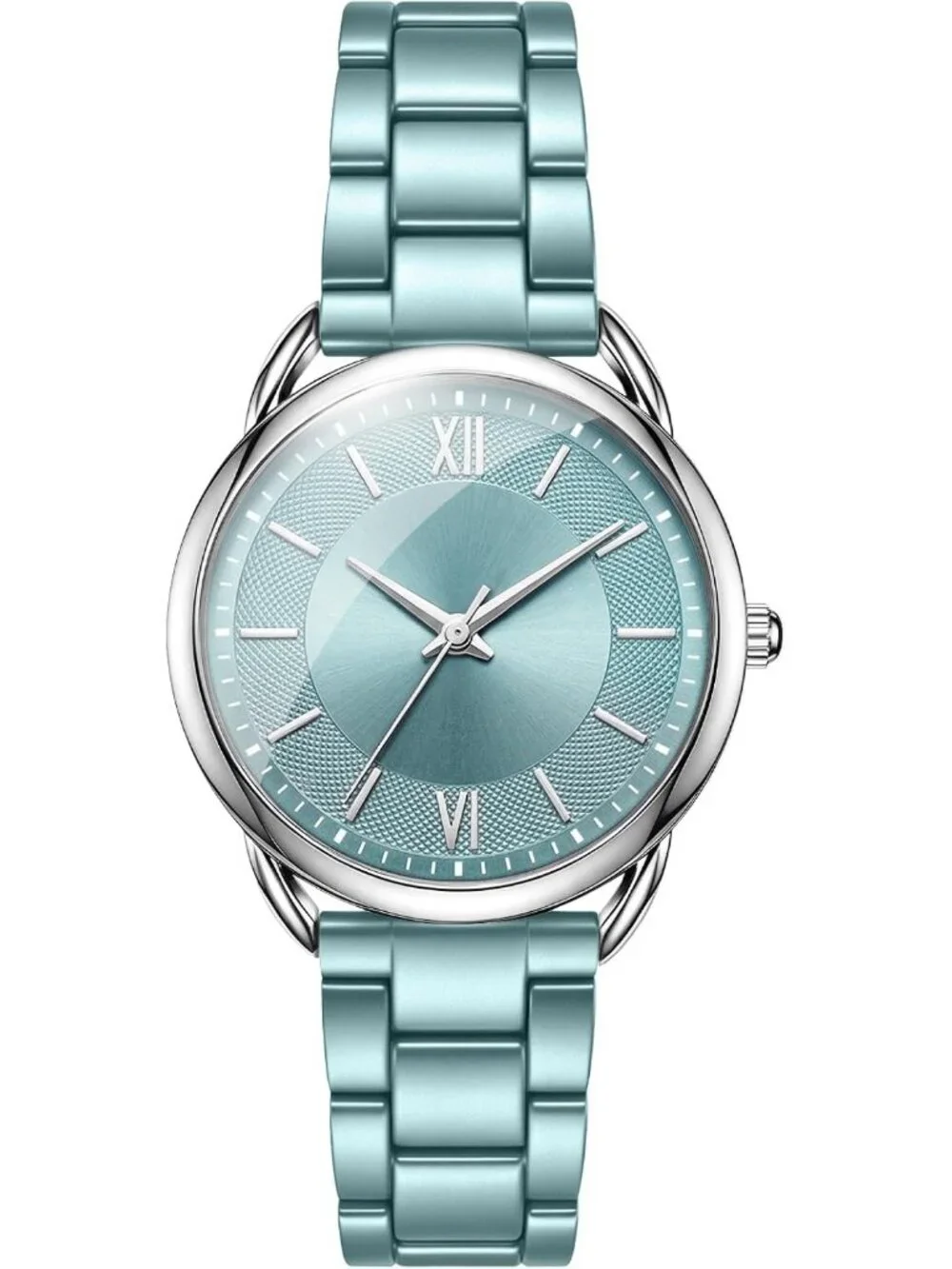 Women's Light Blue Roman Numeral Dial Analog Alloy Steel Strap Quartz Watches